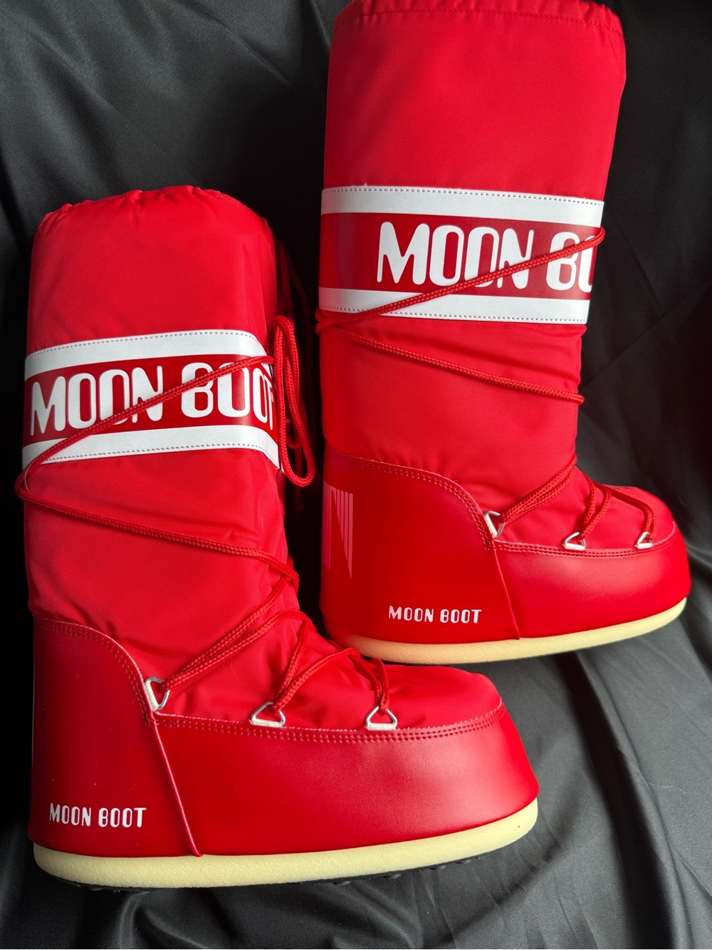 Moon Boot Red Padded Winter Boots with Cream Sole